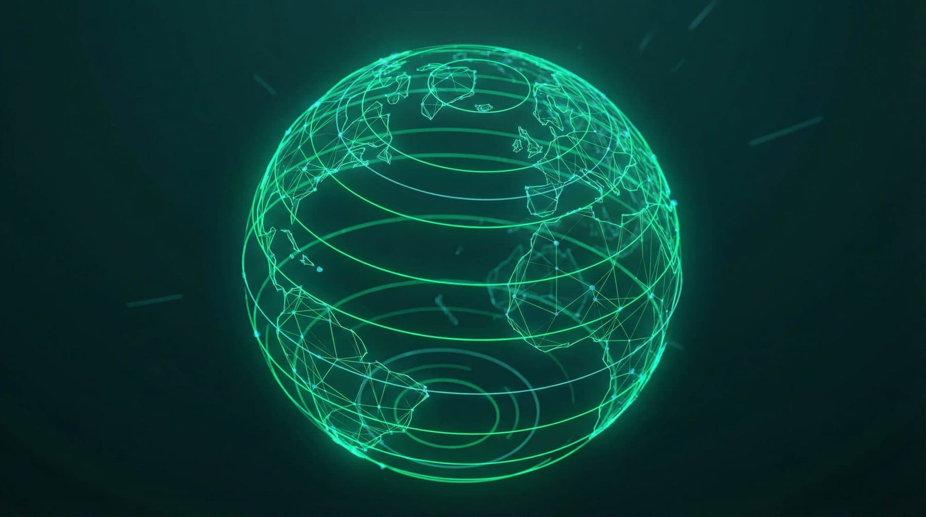 Wireframe globe with orbital lines