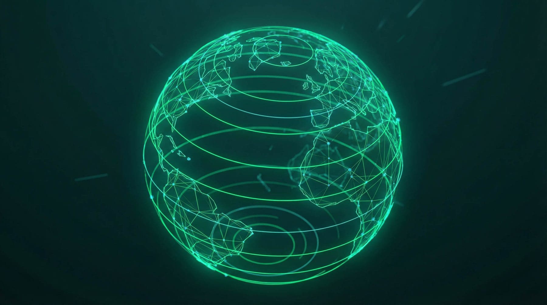 Wireframe globe with orbital lines