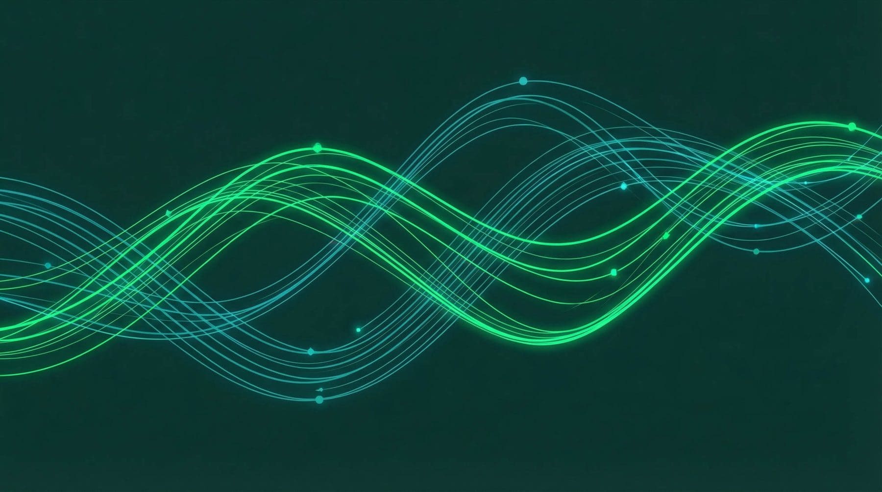 Interwoven green wave threads with nodes