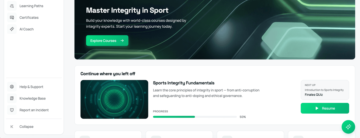 360 Academy learner dashboard